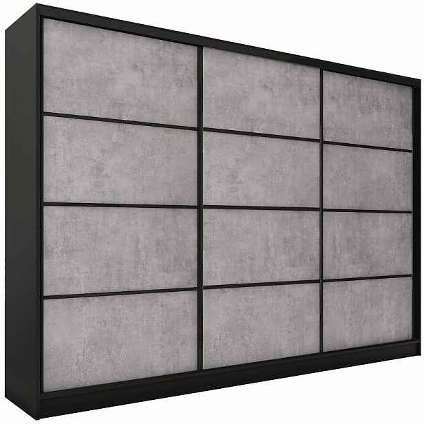 Šatní skříň HARAZIA 250 bez zrcadla, černý mat/beton