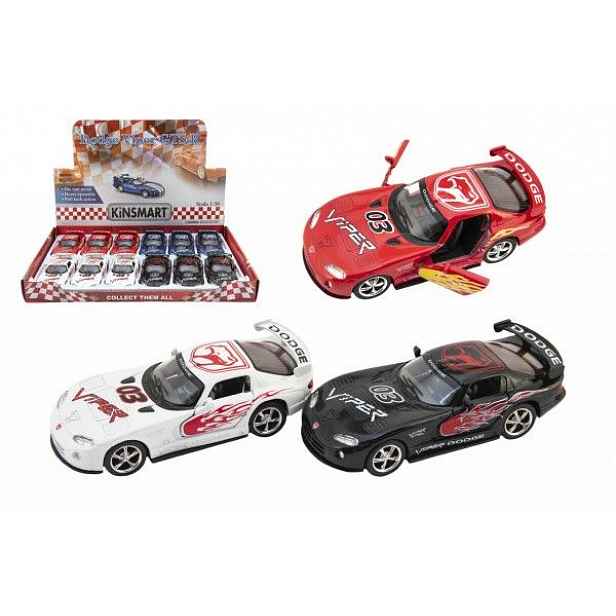 Auto Kinsmart Dodge Viper GTS-R 1:36 12,5cm kov/plast 4 barvy na zpětné natažení 12ks v boxu