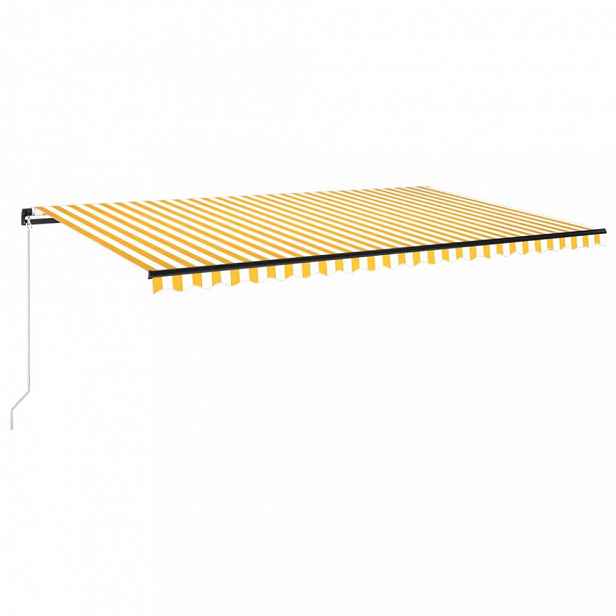 Ručně zatahovací markýza s LED světlem 500x300 cm Dekorhome Bílá / žlutá