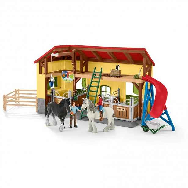 Schleich 42485 Stáj pro koně s příslušenstvím, 60 x 40 x 29,5 cm