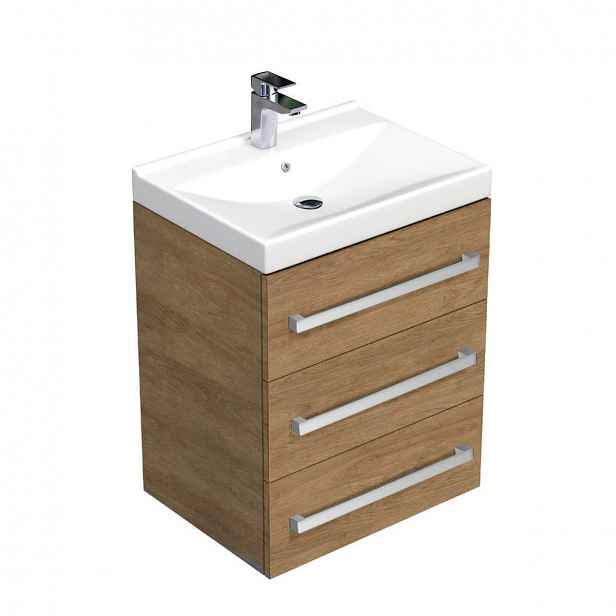 Koupelnová skříňka s umyvadlem SAT Cube Way 60x71x46 cm dub Hickory CUBE46603DHVER