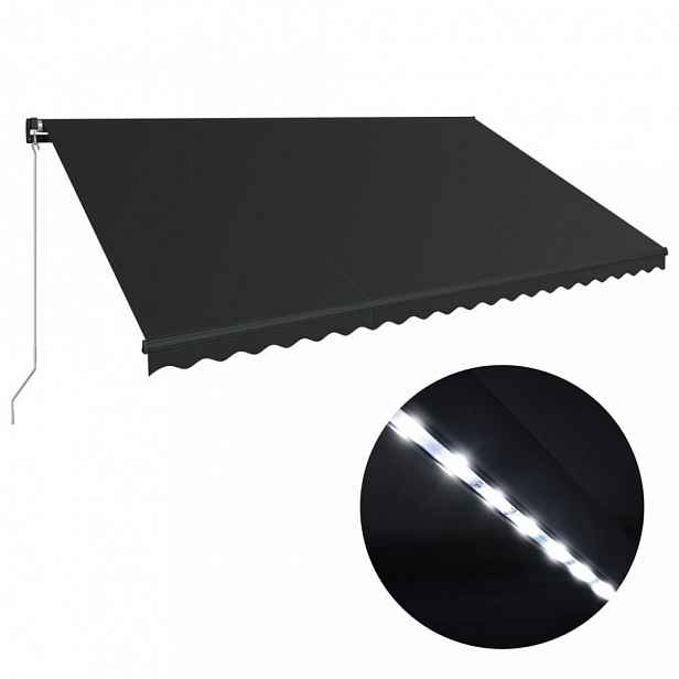 Ručně zatahovací markýza s LED světlem 450x300 cm Dekorhome Antracit