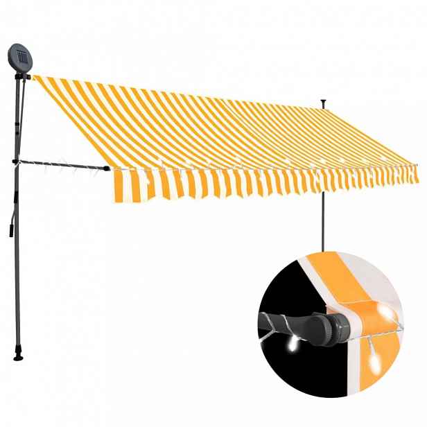 Ručně zatahovací markýza s LED světlem 350x120 cm Dekorhome Bílá / oranžová