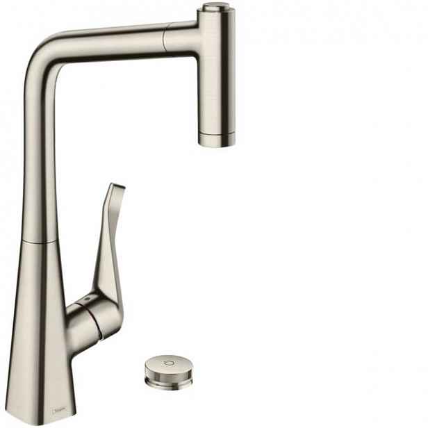 Dřezová baterie Hansgrohe Metris s vytahovací sprškou, 2 proudy vzhled nerezu 73806800