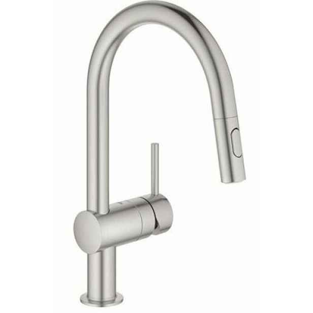 Dřezová baterie Grohe Minta s vytahovací sprškou supersteel 32321DC2