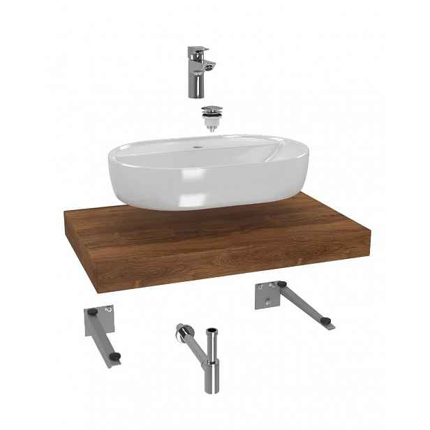 Cenově zvýhodněný koupelnový set Hansgrohe s deskou pod umyvadlo Dolce 80x8x50 cm dub charleston KSETDO4