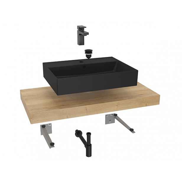 Cenově zvýhodněný koupelnový set Hansgrohe s deskou pod umyvadlo Dolce 100x8x50 cm dub halifax KSETDO16