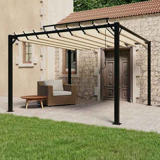 Pergola s lamelovou střechou 3 x 3 m hliník / látka Dekorhome Krémová