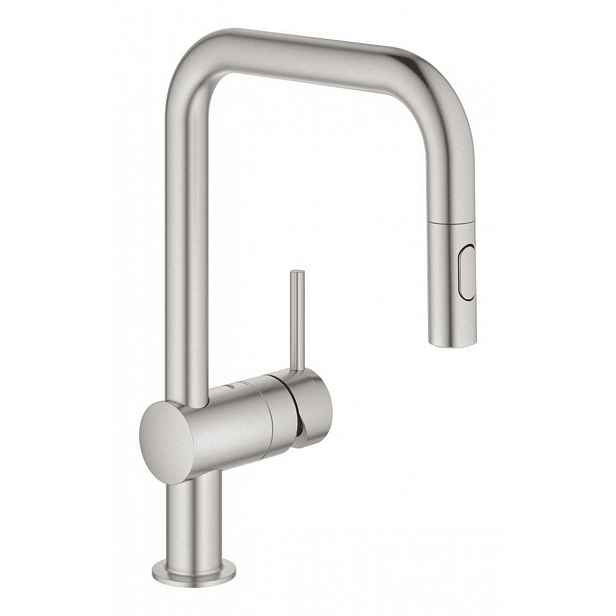 Dřezová baterie Grohe MINTA s vytahovací sprškou, 2 proudy supersteel 32322DC2