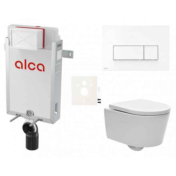 Závěsný set WC SAT Brevis, nádržka Alcaplast Renovmodul, tlačítko bílé SIKOAW7