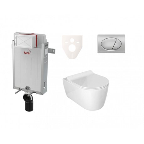 Závěsný set WC ALFA rim-ex, nádržka Alcaplast Renovmodul, tlačítko chrom mat SIKOAA3