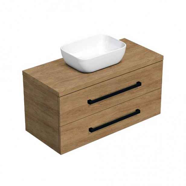 Koupelnová skříňka s černou úchytkou a umyvadlem SAT Cube Way 100x71x46 cm dub Hickory mat CUBE46C1003DHSAT45