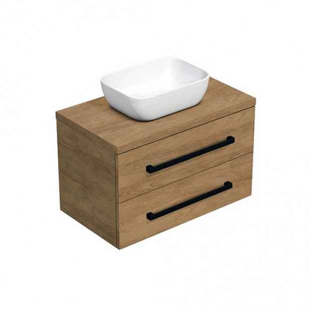 Koupelnová skříňka s černou úchytkou a umyvadlem SAT Cube Way 80x71x46 cm dub Hickory mat CUBE46C803DH45