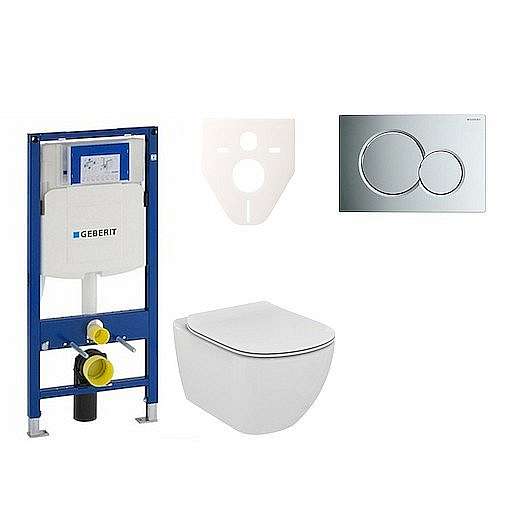 Závěsný set WC TESI Rimless + modul Geberit Duofix s tlačítkem Sigma 01 chrom 111.300.00.5 NE2