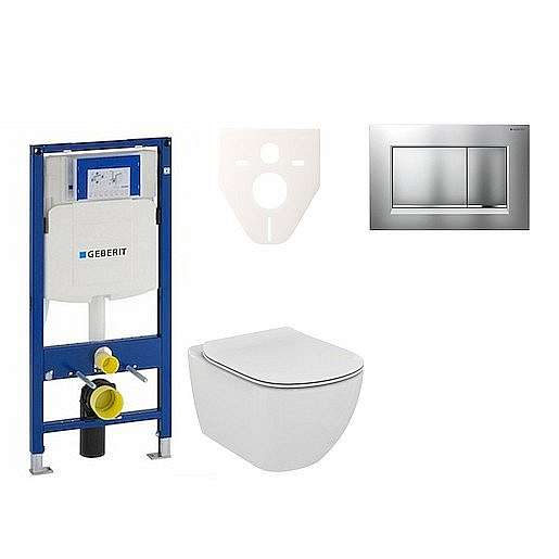 Závěsný set WC TESI Rimless + modul Geberit Duofix s tlačítkem Sigma 30 (chrom mat/lesk 111.300.00.5 NE7