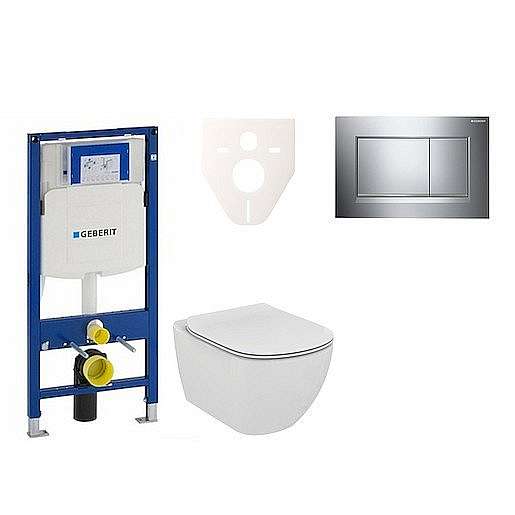 Závěsný set WC Ideal Standard Tesi + modul Geberit Duofix s tlačítkem Sigma 30 (chrom lesk/mat) 111.300.00.5 NF6