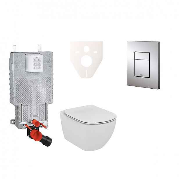 Závěsný set WC TESI Rimless + modul Grohe Uniset s tlačítkem Grohe Cosmo (chrom) 38643SET-KE